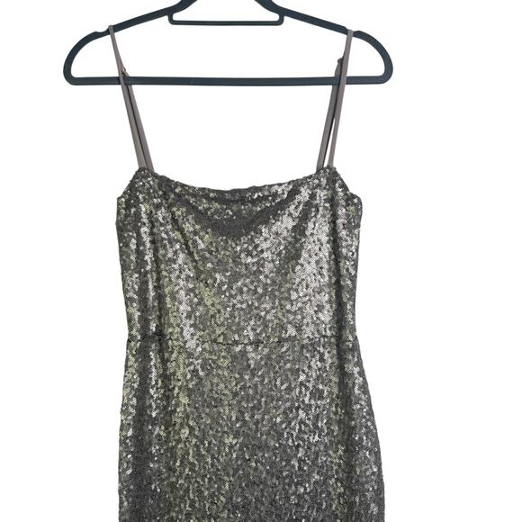 NWT Nookie Europa Pewter Silver Sequined Maxi Formal Dress Slit Large Event L - Picture 4 of 13
